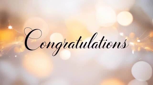Luxury congratulatory design featuring the word Congratulations in stylish cursive against a soft, golden bokeh background