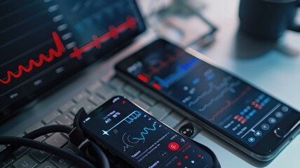 Modern healthcare technology concept with digital heart monitoring devices