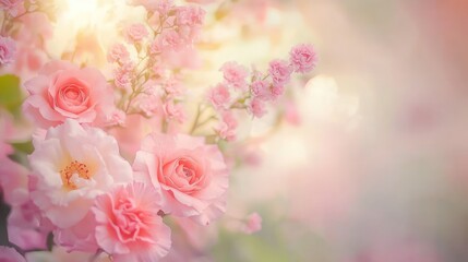 Delicate Pink Roses and Flowers in Soft Light