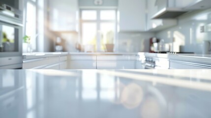 Kitchen countertop sunlight. Modern kitchen countertop with sunbeams illuminating the surface, perfect for displaying products or creating a clean, bright atmosphere.