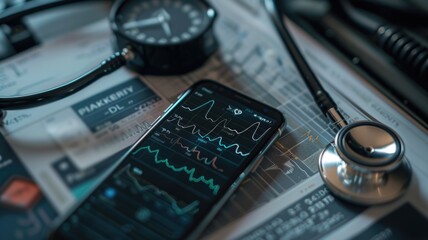 Modern healthcare technology concept with digital heart monitoring devices