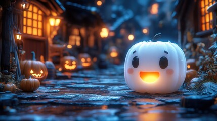 Halloween background, cartoon minimalist environment, tiny cute 3D style