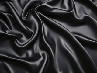 luxurious black silk satin backdrop, capturing the elegant interplay of light and shadow, conveying richness and depth within the textile's smooth texture, creating a dramatic visual effect