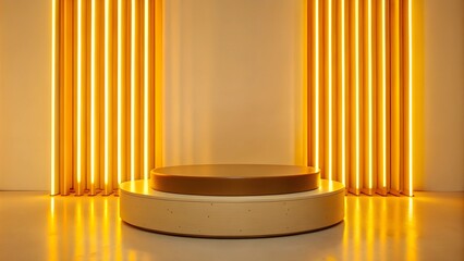 An electrifying neon abstract scene with a cylinder podium, perfect for engaging product presentations