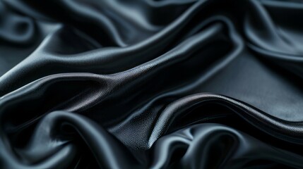 Fototapeta premium Black silk fabric. Smooth, flowing, and luxurious black silk fabric with a subtle sheen. Perfect for fashion, design, and photography backgrounds.