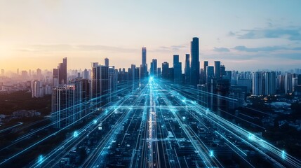Fototapeta premium Futuristic City Powered by Renewable Energy and Advanced Infrastructure
