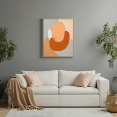 Modern living room featuring abstract art and neutral tones.