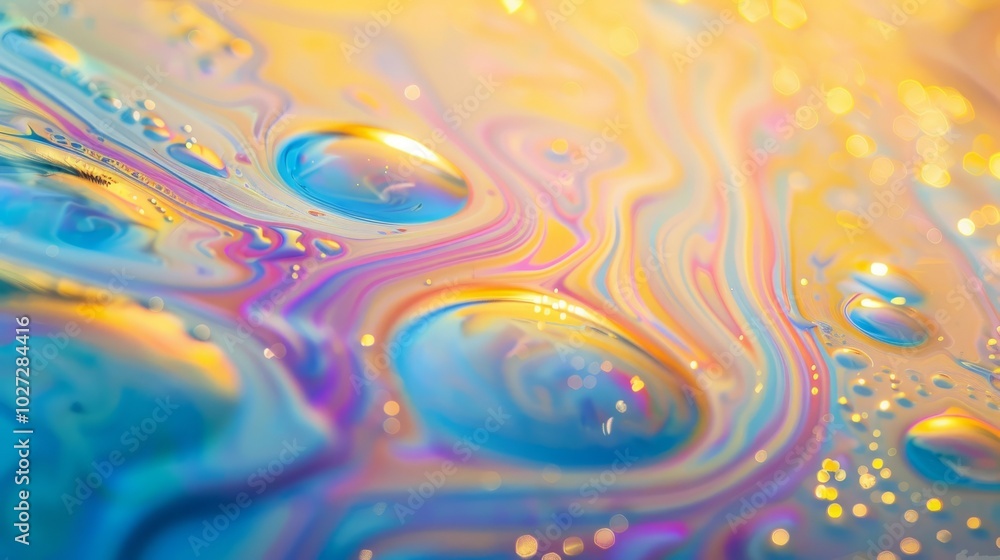 Poster abstract liquid art. abstract iridescent liquid with bubbles, creating a vibrant and colorful textur