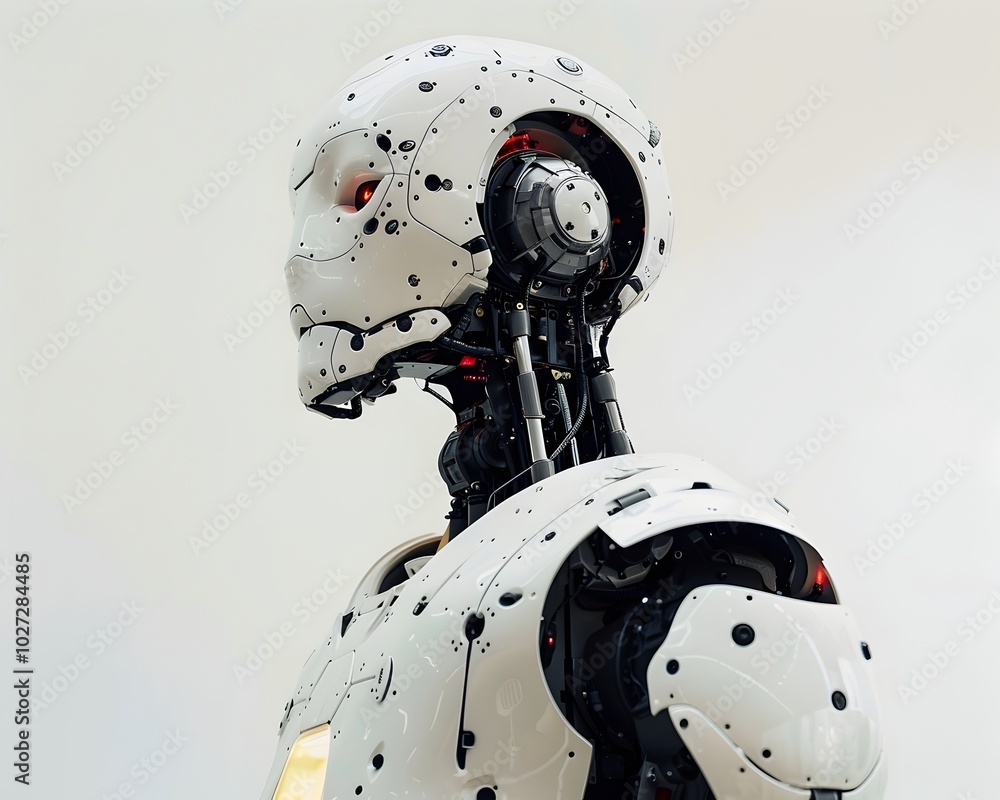 Poster humanoid robot with expressive synthetic skin symbolizing emotional intelligence in robotics