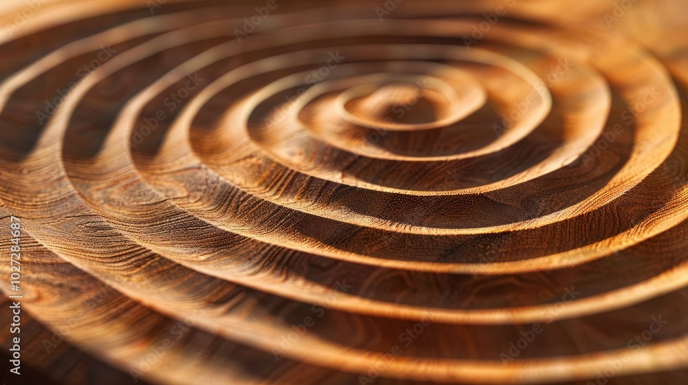 Poster wooden spiral pattern. close-up shot of a spiraling pattern carved in wood. the concentric circles c