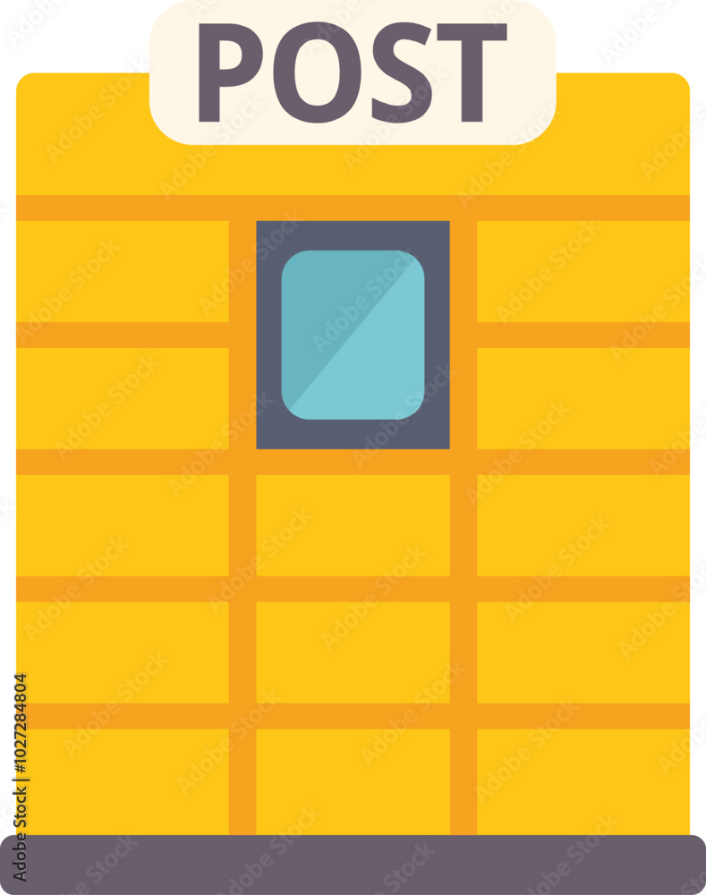 Poster this vector illustration features a series of yellow post office boxes with a small window, represen