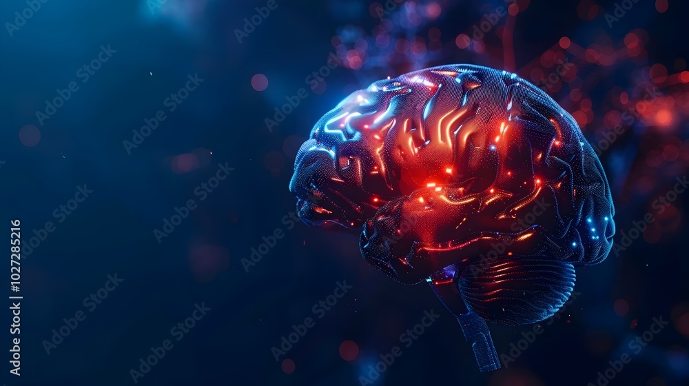 Poster futuristic brain implant monitoring neural activity for neurological condition management
