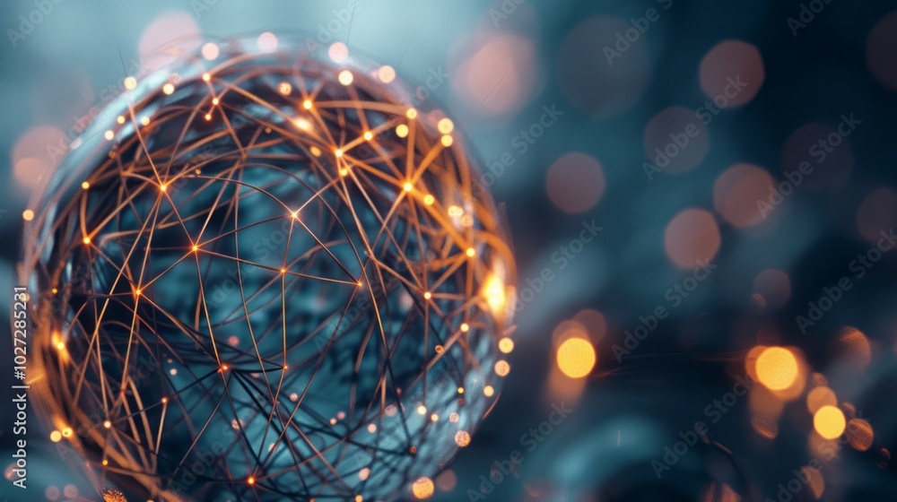 Poster network sphere. abstract sphere with glowing nodes and lines, symbolizing global connectivity, netwo
