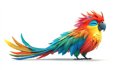 Obraz premium Colorful Cartoon Parrot with Closed Eyes and Feathers