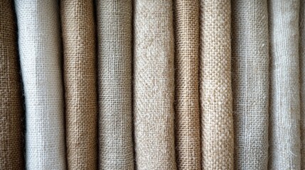Natural jute and linen textures arranged in a vertical display