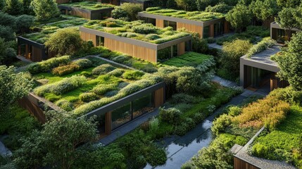 Sustainable green roofs create vibrant urban gardens in a modern development