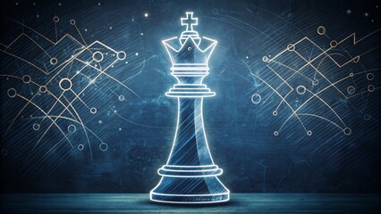 A charming chess king silhouette in a double exposure design, merging strategy and ambition, creating a captivating icon perfect for board game enthusiasts.