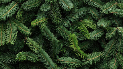 Close-up of fresh green fir tree branches creating a dense and textured background.
