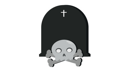 Silhouette of tombstone with cross and skulls and crossbones isolated, Halloween cemetery with silhouette of tombstone with cross and with skulls and crossbones, Halloween holiday pattern