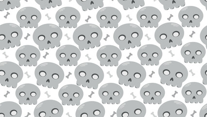 Obraz premium Background with skulls and crossbones on white background, Halloween holiday seamless pattern, celebration card Halloween stage, spooky and scars pattern