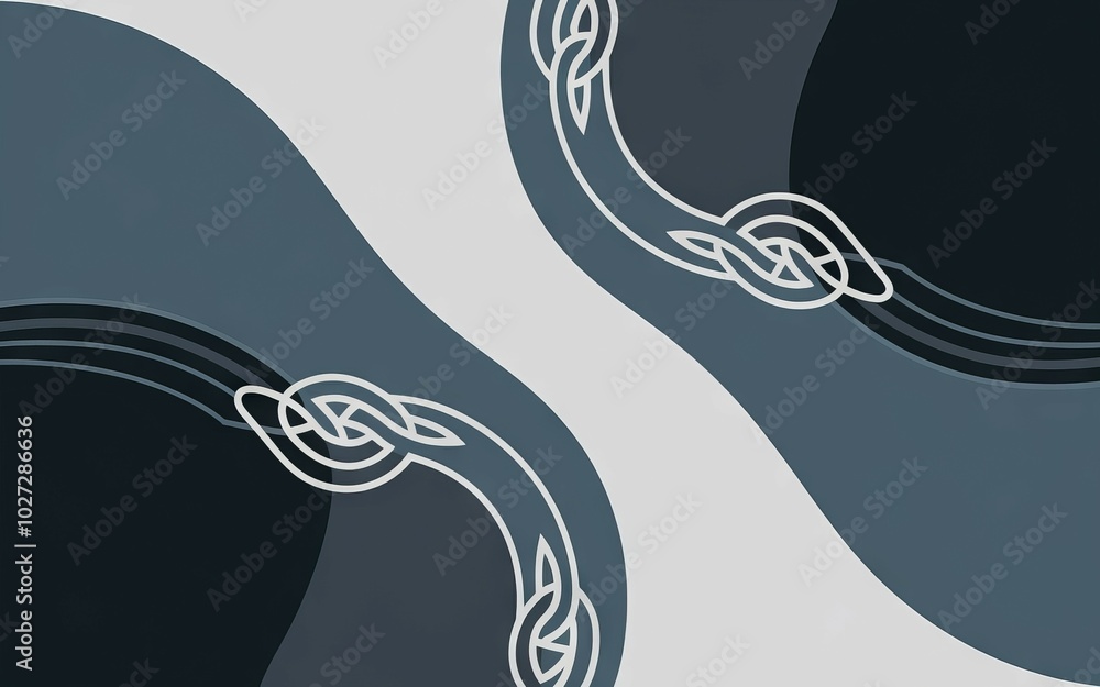 Poster celtic knot pattern. abstract design featuring a celtic knot pattern in white against a grey and blu