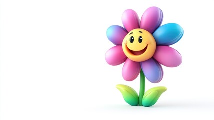 A 3D Cartoon Flower with a Smiling Yellow Face