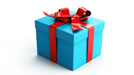 Obraz premium A Blue Gift Box with a Red Ribbon and Bow