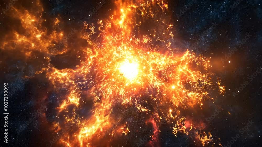 Poster a fiery nebula explodes in a cosmic display of light and color, illuminating the dark expanse of spa