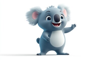 A 3D Rendered Cartoon Koala Waving with a Friendly Expression