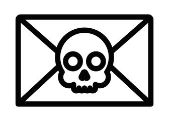 Creepy vector illustration of an envelope with a skull, representing a dangerous message, virus, or warning. Editable stroke.