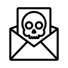 Vector icon of an open envelope with a skull, indicating danger, a threatening message, or malicious content. Editable stroke.