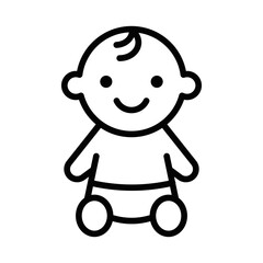 Simple line vector icon of a cute baby sitting, symbolizing childhood, innocence, family, or childcare services. Editable stroke.