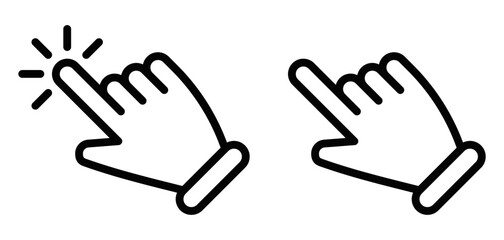 Obraz premium Line icons of a hand clicking, representing user interaction, selection, or navigation in apps, games, or web design. Editable stroke.