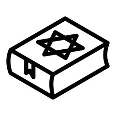 Minimalist book icon with a Star of David symbol, representing religious texts, Jewish culture, or spiritual studies in simple line design. Editable stroke.