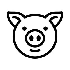 Smiling pig face icon in a simple outline style, perfect for representing farms, animals, agriculture, or food industry concepts. Editable stroke.