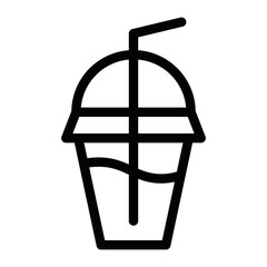 Line icon of a milkshake cup with a straw, perfect for fast food, beverages, or dessert themes. Editable stroke.