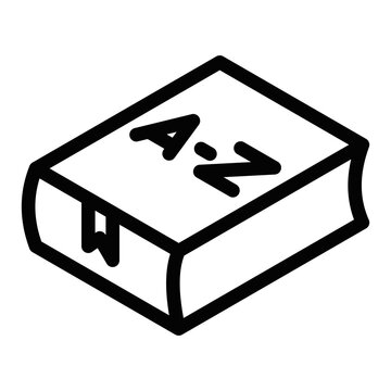 recommend clip art: Simple line icon of a dictionary with "A-Z" letters on the cover, symbolizing language, knowledge, and alphabetical reference. Ideal for educational and translation-related designs. Editable stroke.