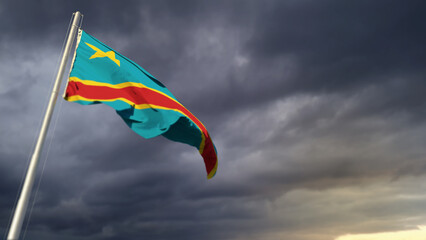beautiful Democratic Republic of Congo flag on heavy dark clouds background - abstract 3D rendering