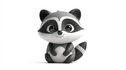 A Cartoon Raccoon Sitting on a White Background