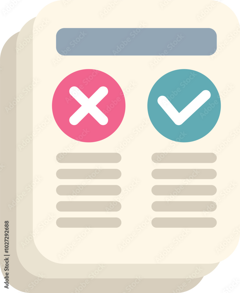 Poster pros and cons list for making objective decision, evaluating advantages and disadvantages, comparing