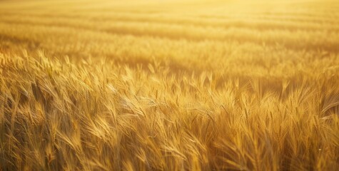 Obraz premium Golden wheat field. Ripe wheat field in golden hour. Represents harvest, abundance, and prosperity.
