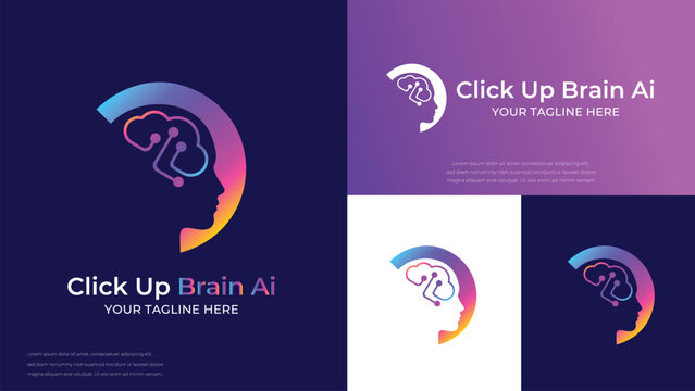 Intelligence tech logo, click up brain Ai logo, icon, symbol, vector illustration, Creative logo template for artificial intelligence branding, neural networks, innovative solutions, smart technology