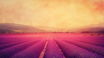 Naklejka premium Sunset casting long shadows over lavender field