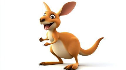 A 3D Cartoon Kangaroo Standing on White Background