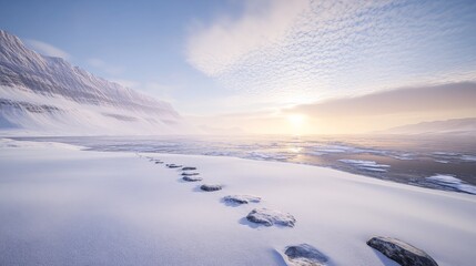 Obraz premium Frozen Footprints in the Majestic Arctic Landscape