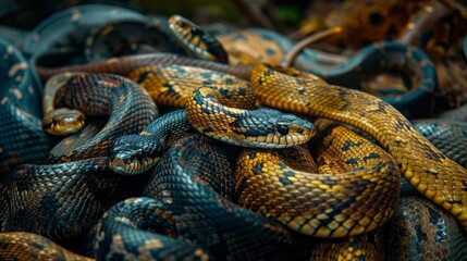 A bunch of snakes are curled up together