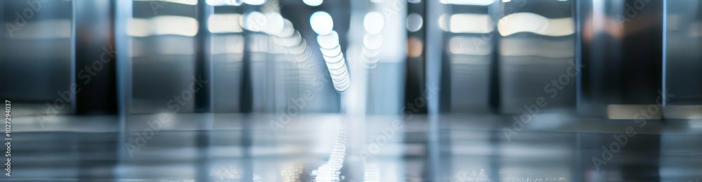 Poster abstract blurred office hallway. abstract blurred image of a modern office hallway with a light beam