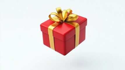 A Red Gift Box with a Golden Bow on a White Background