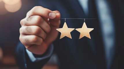 Hand Holding Golden Stars: Symbols of Achievement and Business Excellence