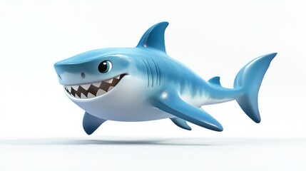 Obraz premium Cartoon Blue Shark with Big Smile Leaping in Air